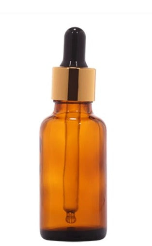 30 ml Amber Glass Bottle with Glass Dropper, Gold Sleeve and Silicon Black Teat| Refillable| Leak-Proof