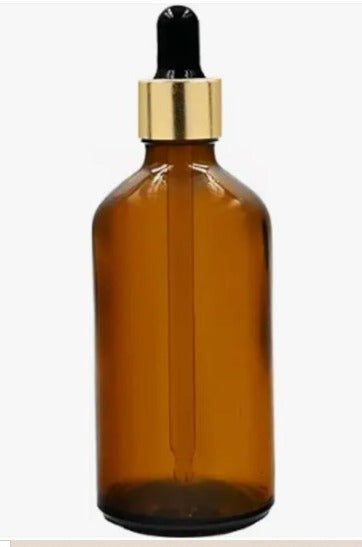 100 ml Amber Glass Bottle with Glass Dropper, Gold Sleeve and Silicon Black Teat| Refillable| Leak-Proof